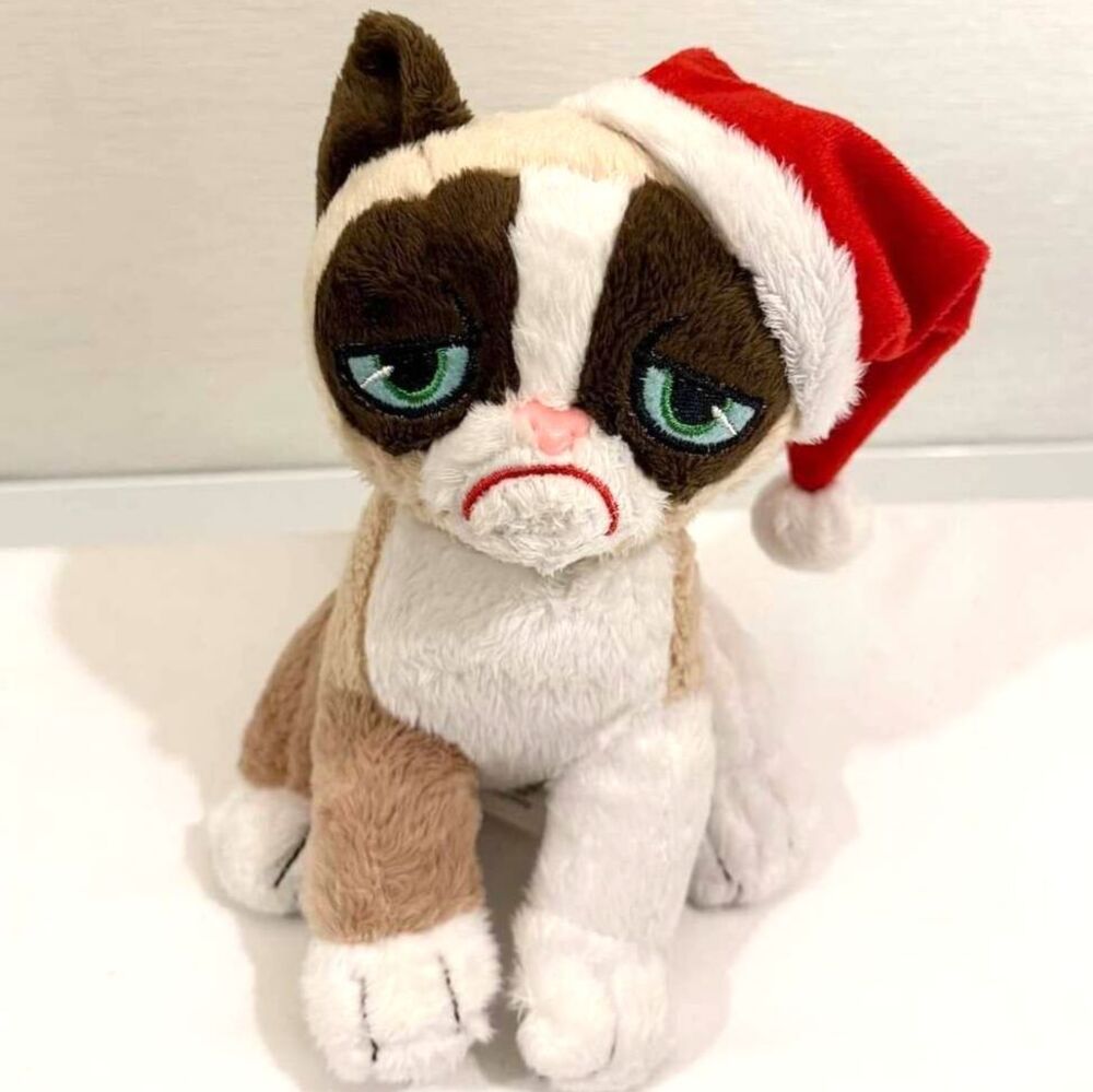 Grumpy Cat Holiday Christmas Santa Hat Plush Stuffed Animal Toy 9 inch